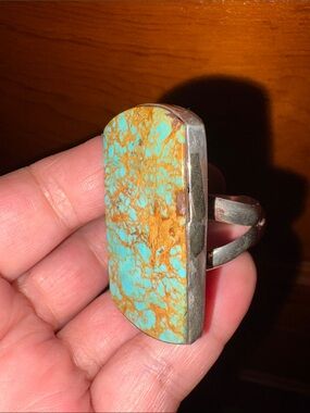 Turquoise and Brown Statement Stone Sterling Ring - Men Jewelry